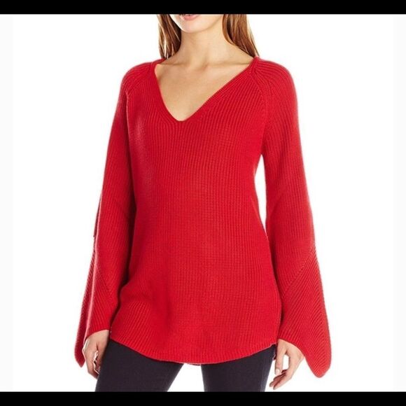 MINKPINK red knit sweater, v-neck, small - Picture 1 of 7